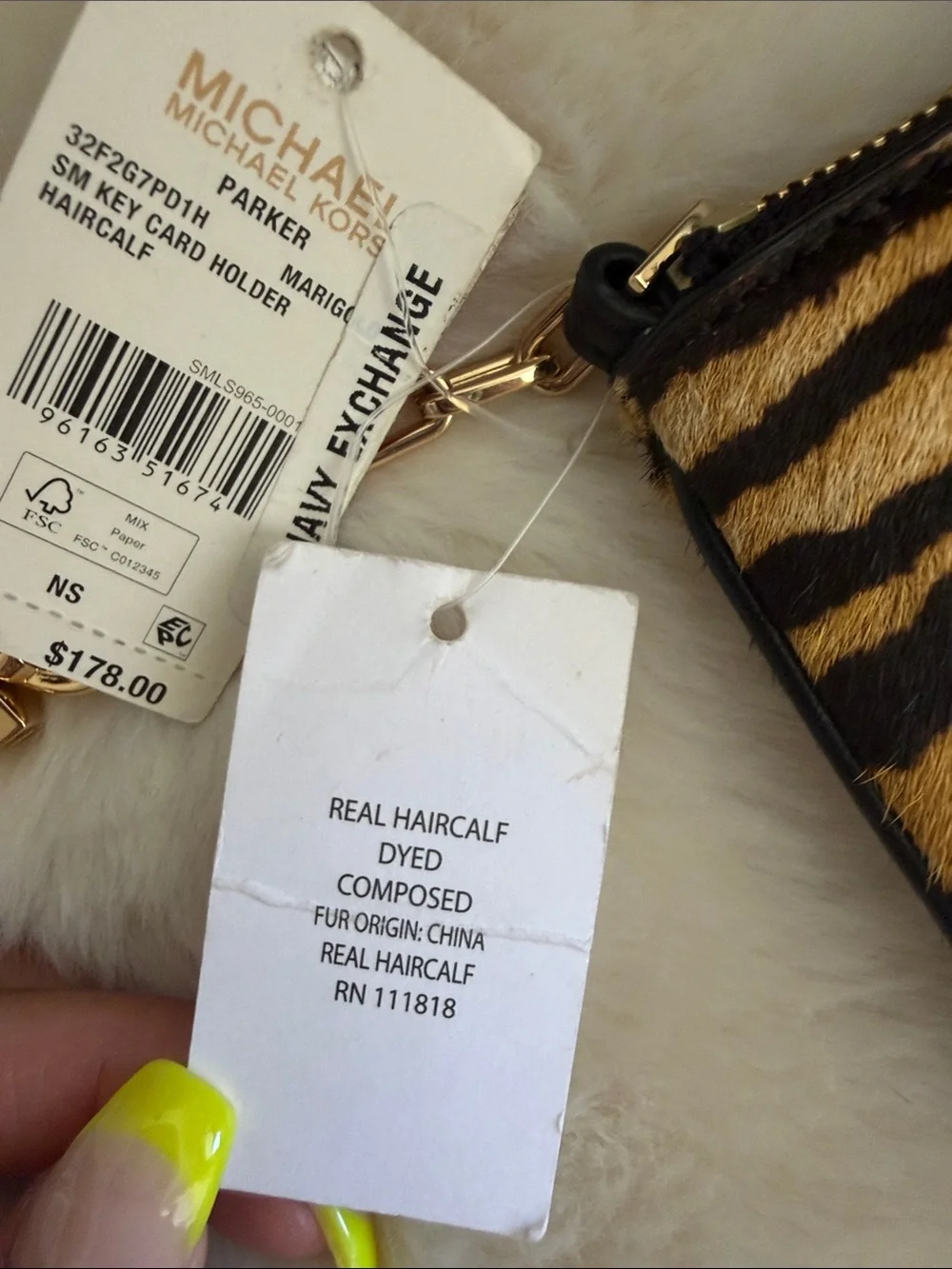 Michael Kors Tiger Stripe Haircalf Wristlet Wallet Tan/Black with Gold Hardware